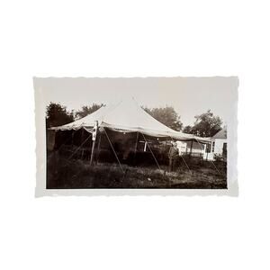 Vtg Man Posing Under Tent Original Monochrome Photography Found Snapshot 1942